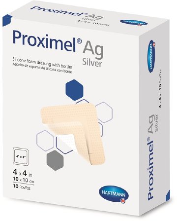 Silver Silicone Foam Dressing Proximel Ag 4x4 inch Square Box of 10